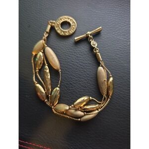 Signed Monet 4 Strand Beaded‎ Bracelet Gold Tone Station Beads Toggle Clasp